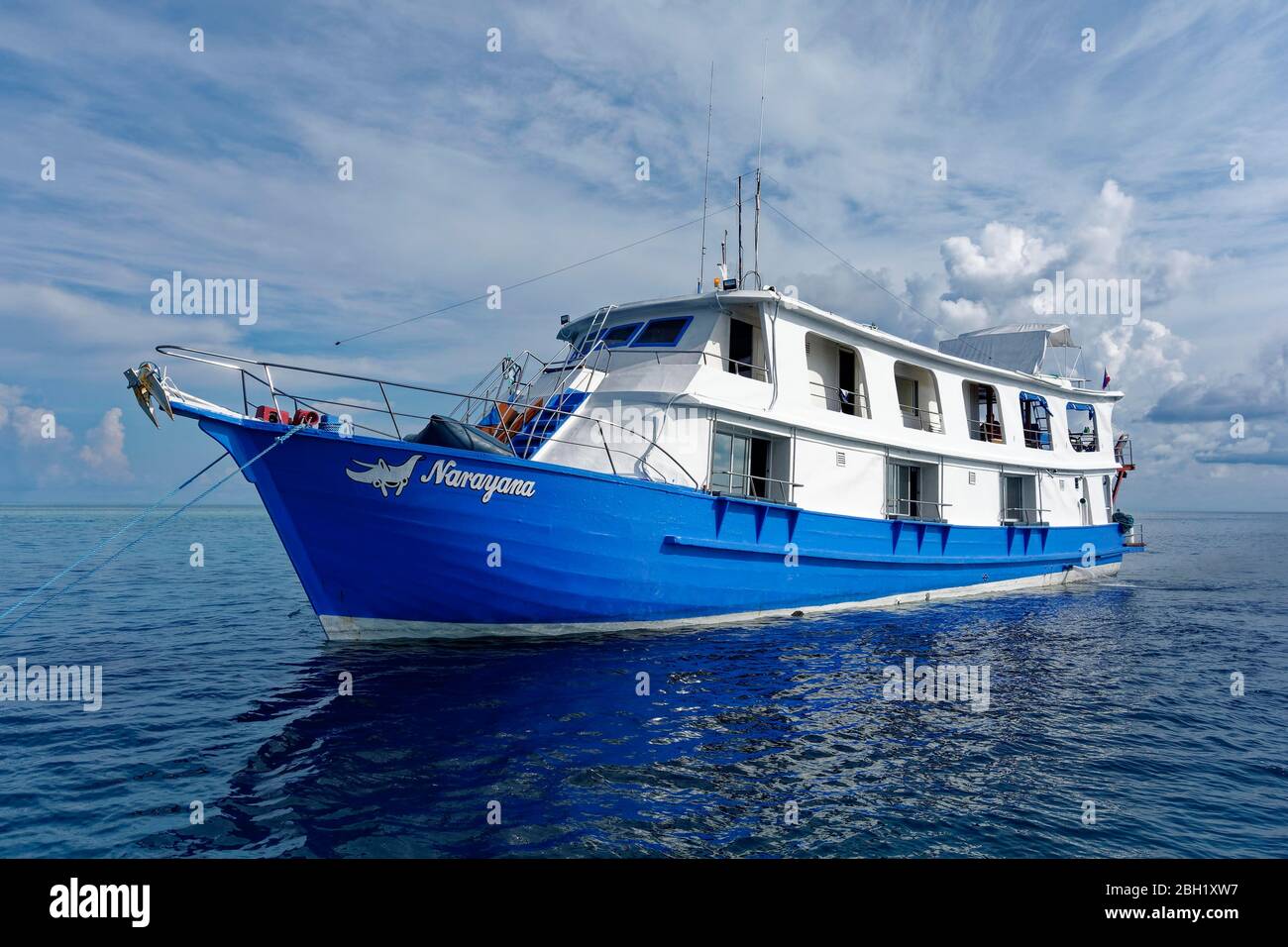 Bateau à voile Narayana, bateau de plongée, Océan Pacifique, Lac Sulu, Parc marin national du récif de Tubbataha, province de Palawan, Philippines Banque D'Images