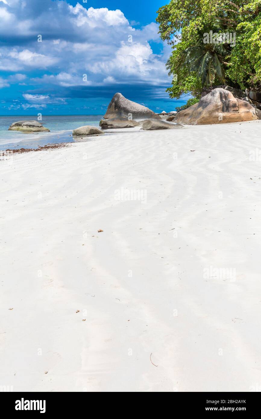 Seychelles, Mahé, Plage de beau Vallon en été Banque D'Images