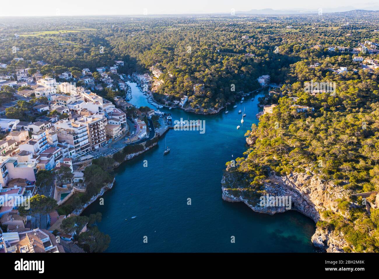 Espagne, Iles Baléares, Santanyi, vue aérienne du quartier de Cala Figuera Banque D'Images