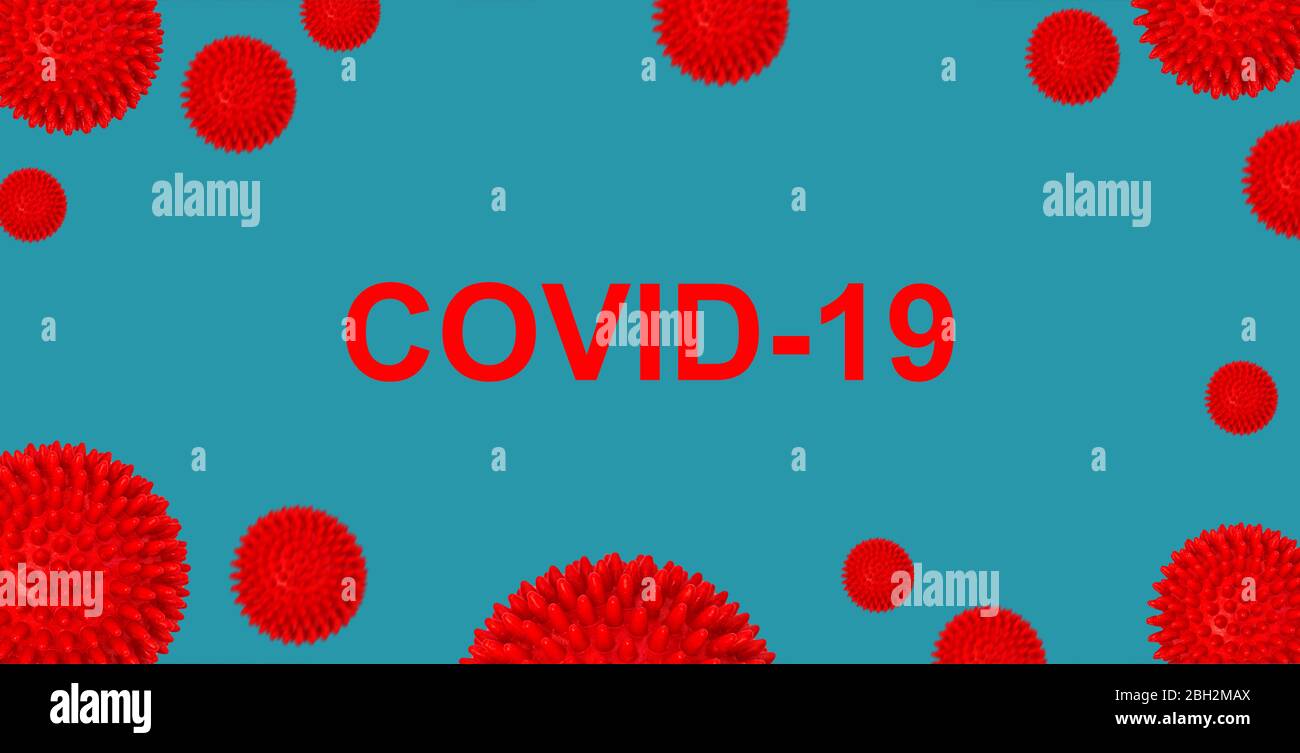 Covid-19 Corona virus modèle bleu fond. Bannière épidémique du coronavirus Banque D'Images