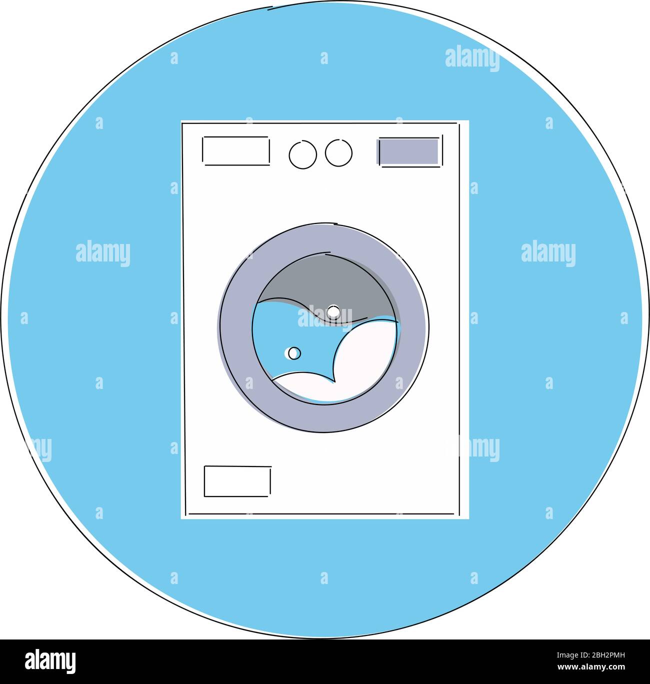 illustration - lave-linge blanc avec icône de chargement par l'avant. Machine à laver moderne de style plat dessin vectoriel mince isolé sur blanc Illustration de Vecteur
