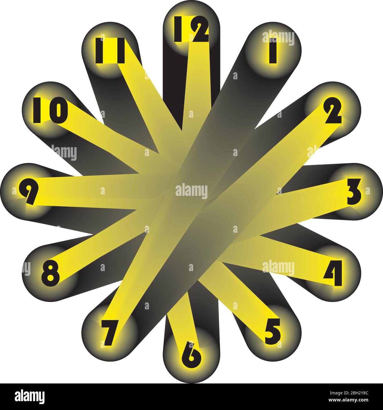 horloge composez d'énormes numéros jaunes en cercle horaire lié sur cercle noir sur fond transparent Illustration de Vecteur