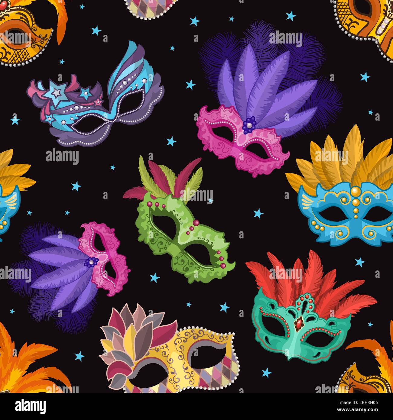 Ensemble de motifs sans couture avec masque carnaval. Illustrations de fête dans le style de dessin animé. Masque carnaval pour le vecteur de fond du festival de fête Illustration de Vecteur Ensemble de motifs sans couture avec masque carnaval. Illustrations de fête dans le style de dessin animé. Masque carnaval pour le vecteur de fond du festival de fête Illustration de Vecteur