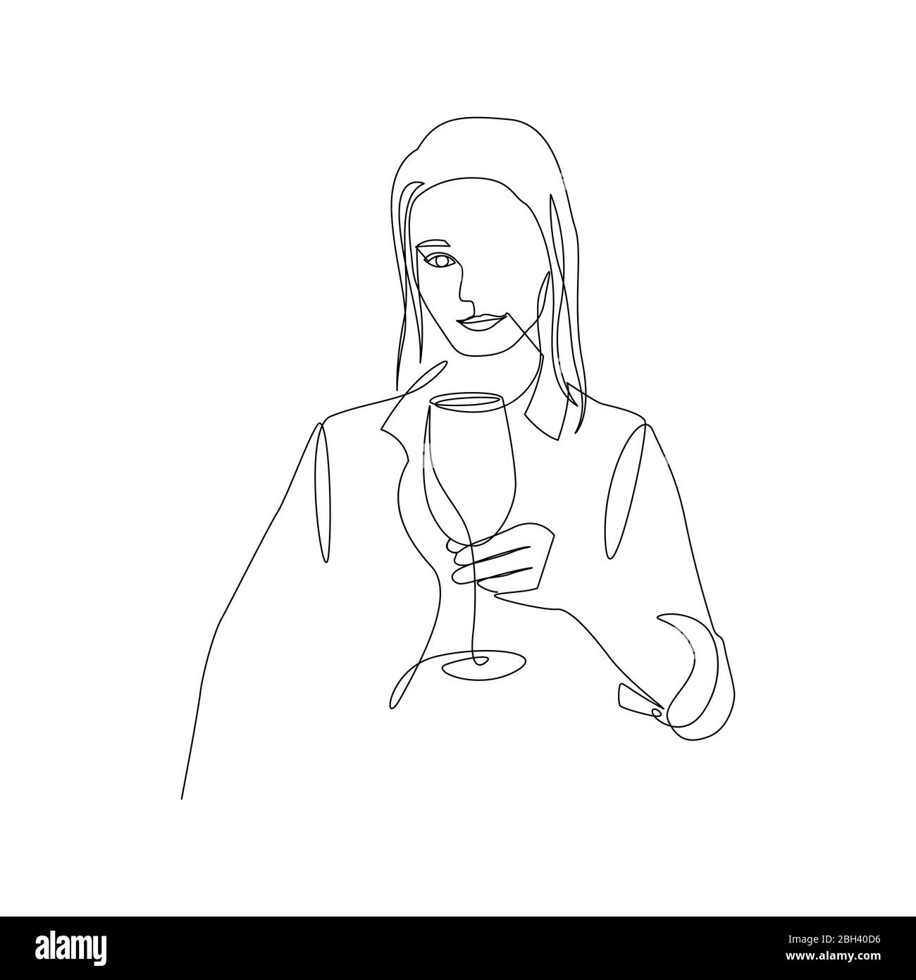 Continue une ligne belle femme tient un verre de vin à la main. Illustration vectorielle Illustration de Vecteur