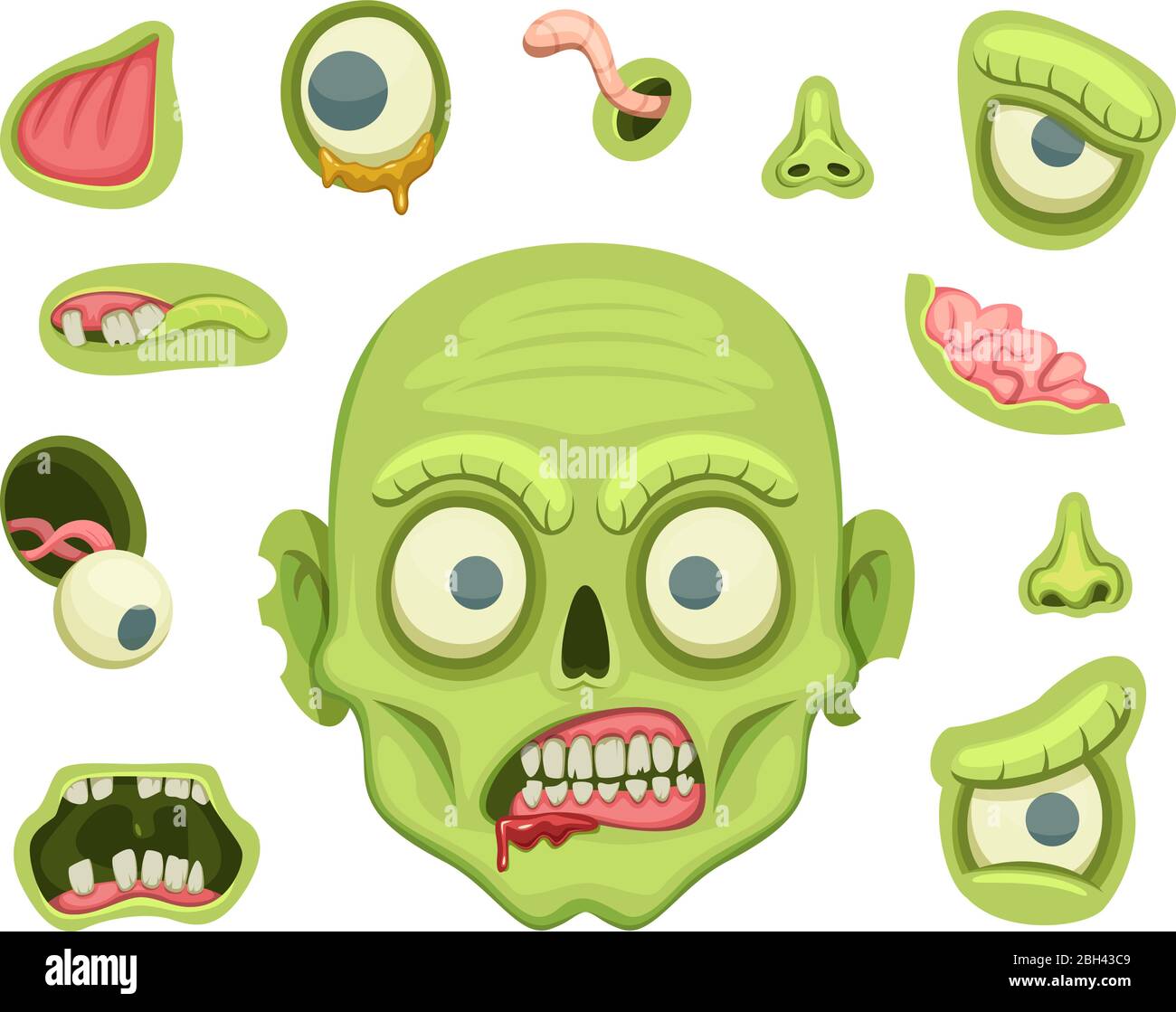 Kit de création Zombie. Portrait effrayant avec différentes parties. Constructeur vectoriel pour Halloween Party Illustration de Vecteur