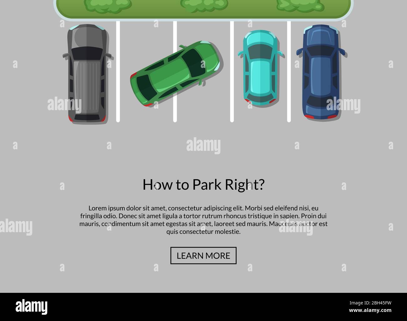 Parking vectoriel avec voitures et illustration de la vue de dessus d'une voiture garée incorrecte Illustration de Vecteur