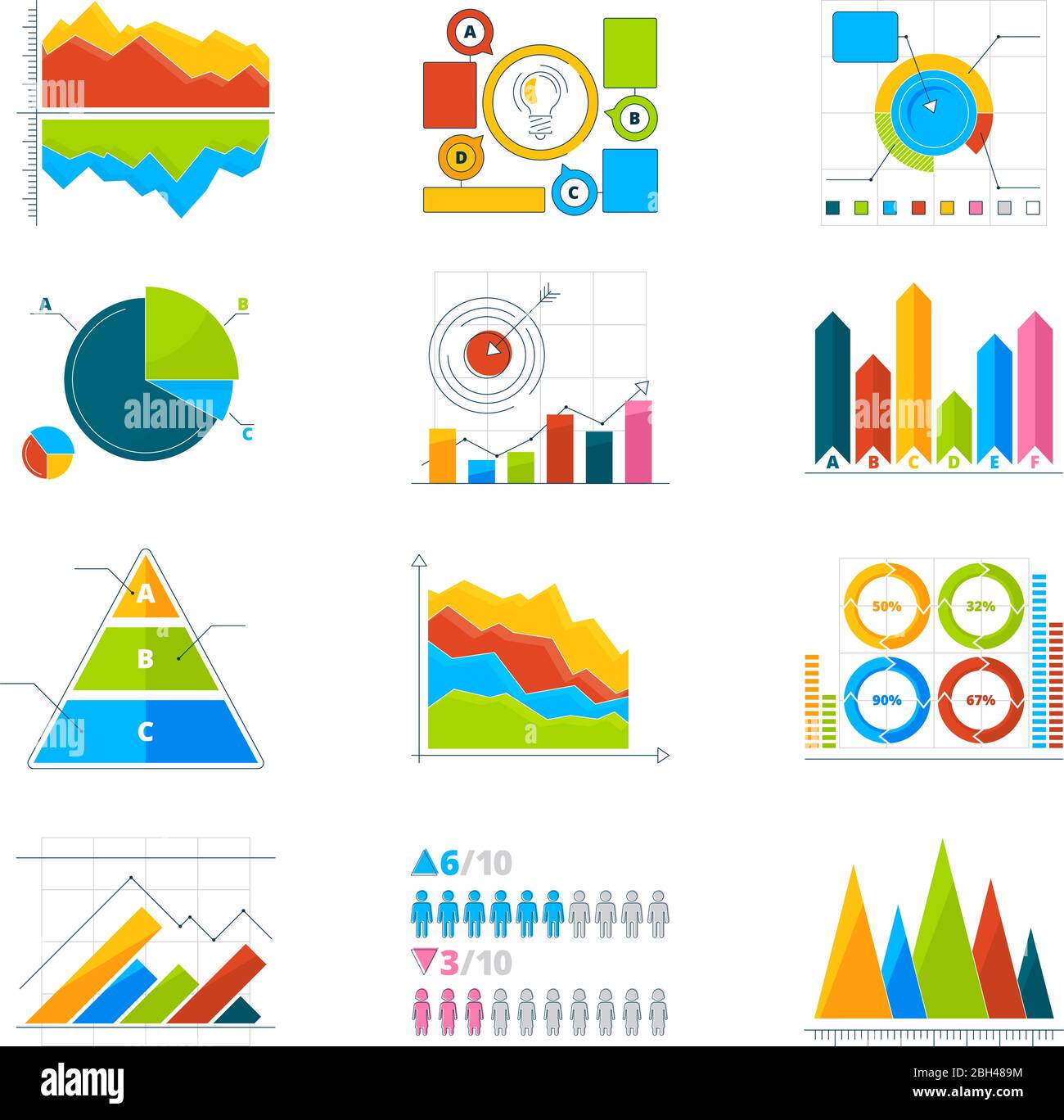 Éléments vectoriels modernes pour les infographies. Barres horizontales et verticales, formes de cercles, graphiques. Graphique et graphique circulaire, illustration Web du diagramme graphique Illustration de Vecteur