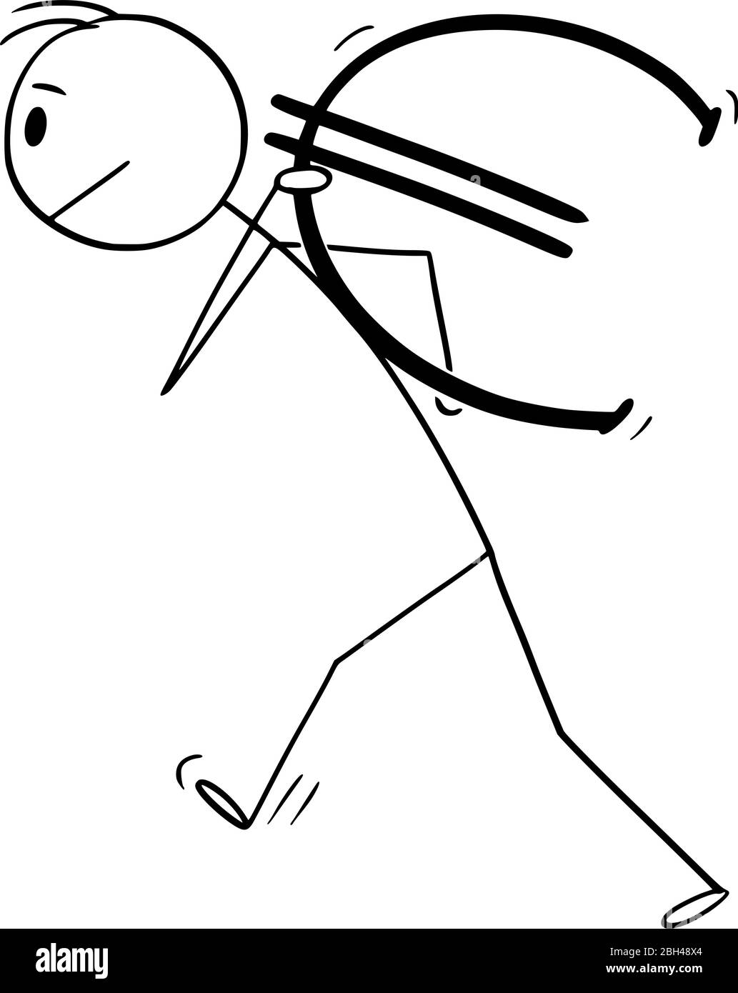 Dessin de dessin vectoriel de dessin de dessin de dessin conceptuel de l'homme ou de l'homme d'affaires portant un symbole lourd de devise euro sur son dos. Illustration de Vecteur