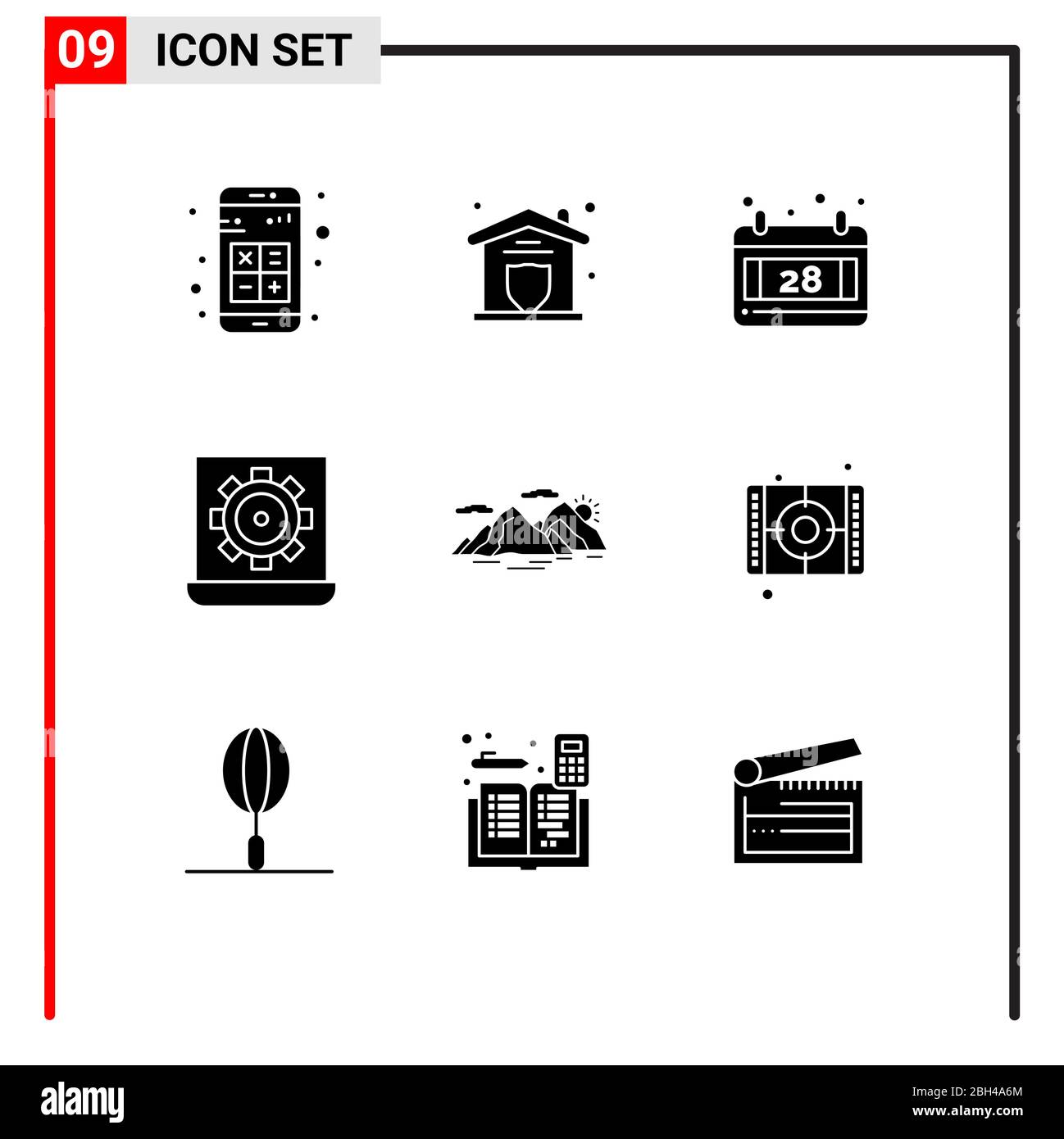9 symboles universels de glyphe solide symboles de montagne, de préférence, de maison, d'ordinateur portable, d'ordinateur Editable Vector Design Elements Illustration de Vecteur