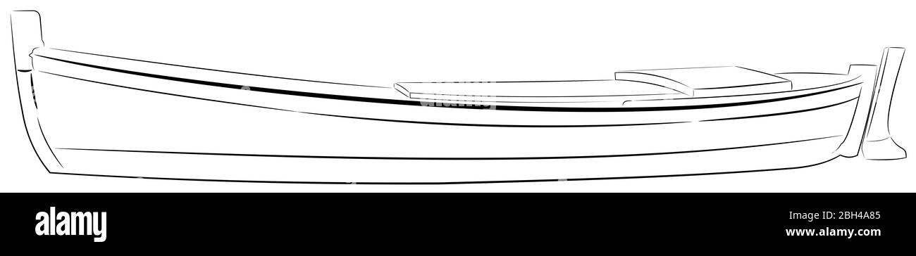 Illustration d'un petit bateau de pêche, mode de pêche traditionnel Banque D'Images
