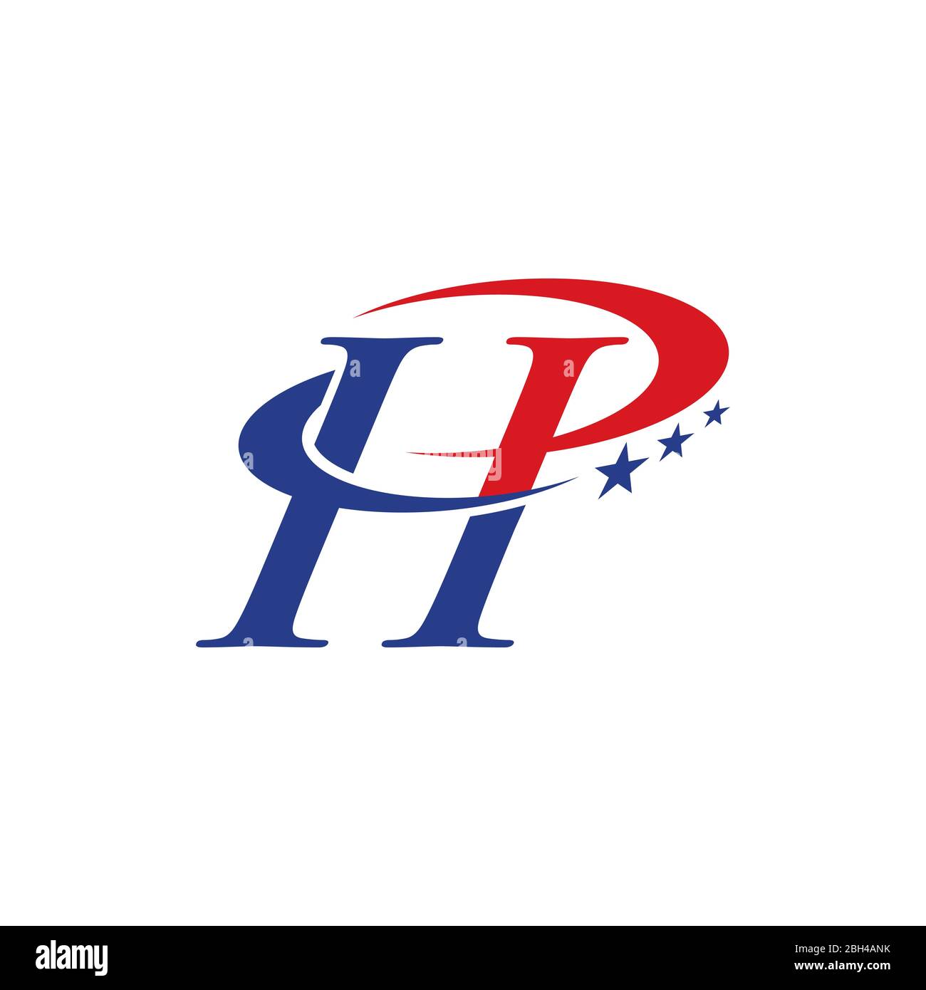 Logo lettre H P avec motif étoile en rouge et bleu. Illustrations du logo de l'icône vecteur de lettres modernes créatives. Illustration de Vecteur