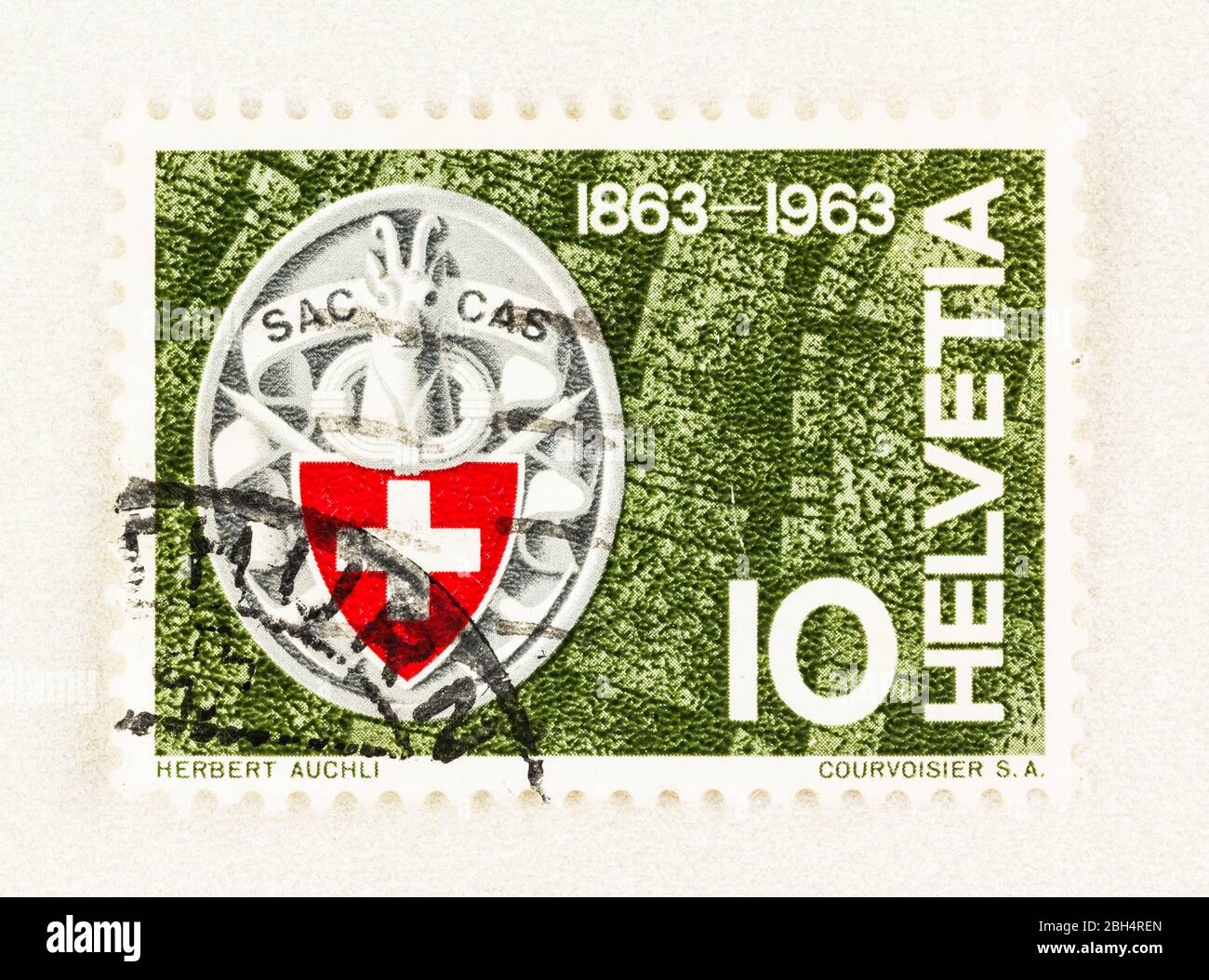 SEATTLE WASHINGTON - 21 avril 2020: 1963 Suisse timbre avec emblème commémorant le 100ème anniversaire du Swiss Alpine Club . Scott # 423 Banque D'Images