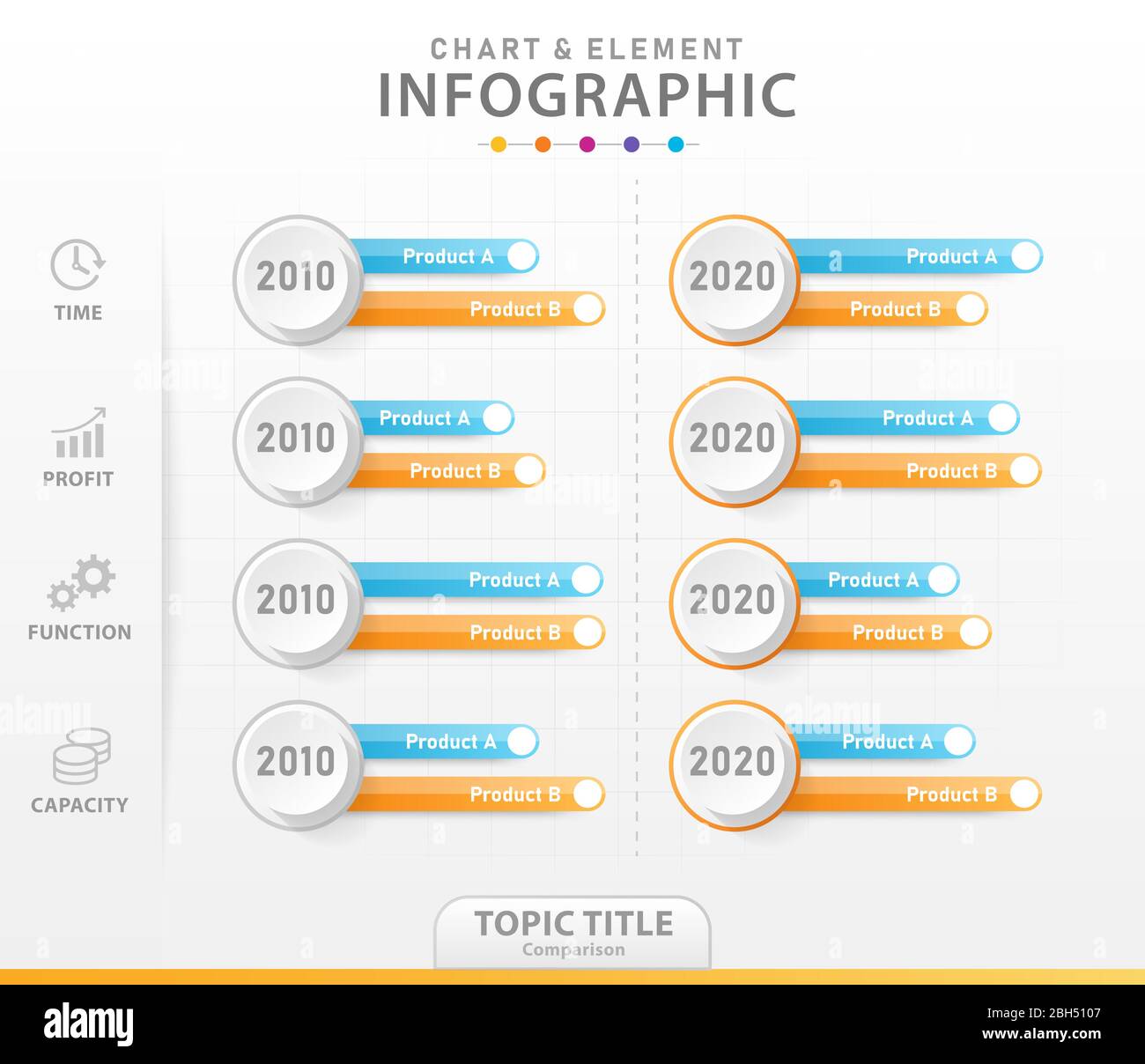 Modèle d'infographie pour les entreprises. Diagramme d'éléments graphiques modernes en 4 étapes avec graphique de comparaison, infographie vectorielle de présentation. Illustration de Vecteur