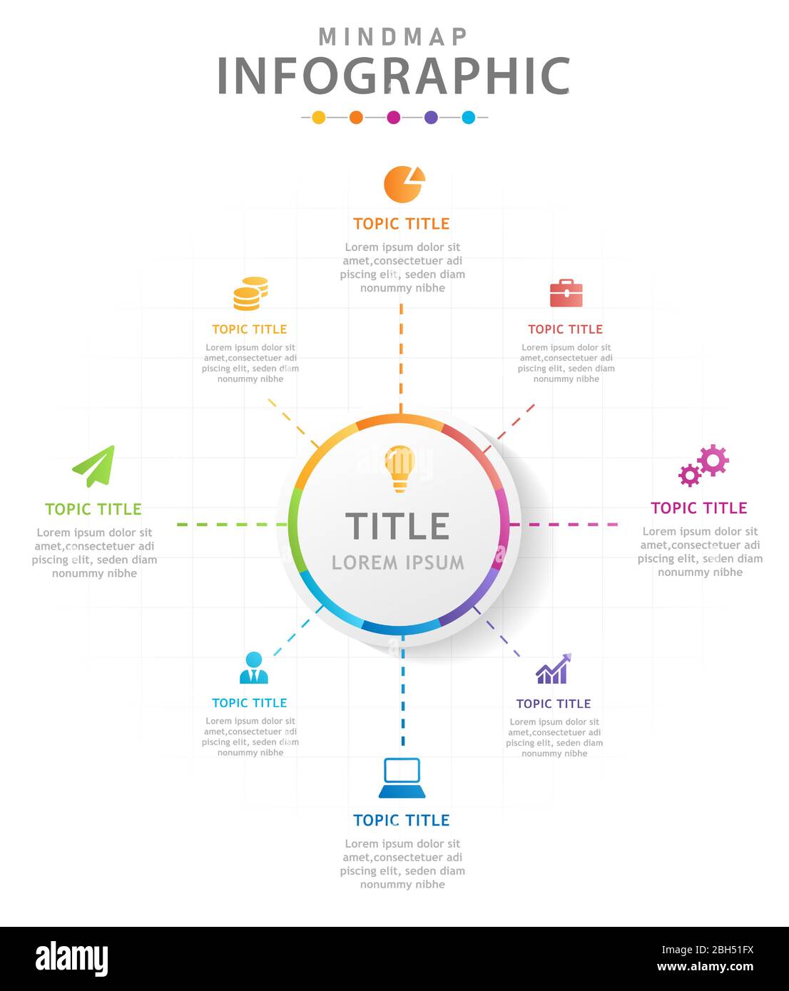 Modèle d'infographie pour les entreprises. Diagramme MindMap moderne en 8 étapes avec flèches, infographie vectorielle de présentation. Illustration de Vecteur