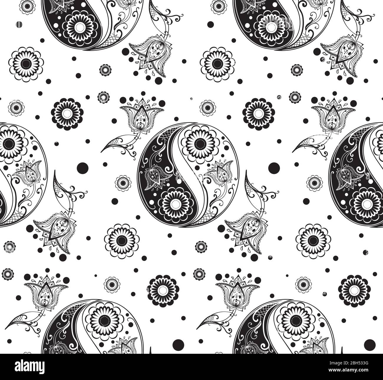 Ornement circulaire signe Yin Yang paisley design. Illustration de Vecteur