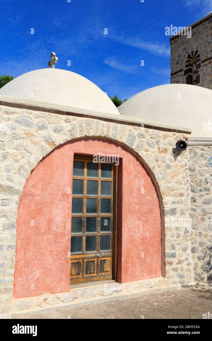 Le monastère de Profitis Ilias, Pyrgos Village, l'île de Santorin, Grèce, Europe Banque D'Images