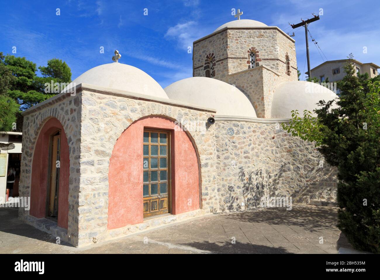 Le monastère de Profitis Ilias, Pyrgos Village, l'île de Santorin, Grèce, Europe Banque D'Images