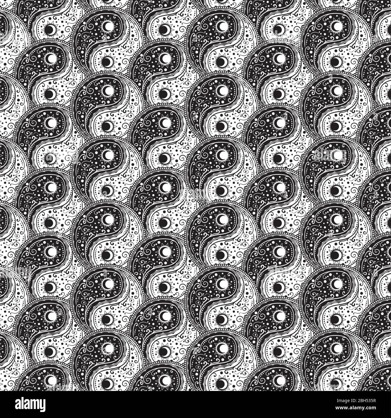 Ornement circulaire signe Yin Yang paisley design. Illustration de Vecteur