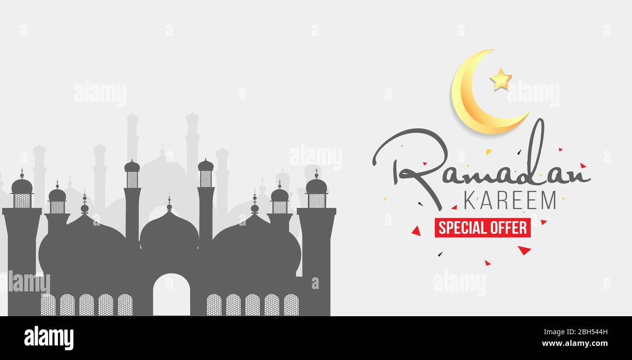 Vente de Ramadan, en-tête de Web ou de bannière avec fond de lune de croissant d'or. Illustration de Vecteur