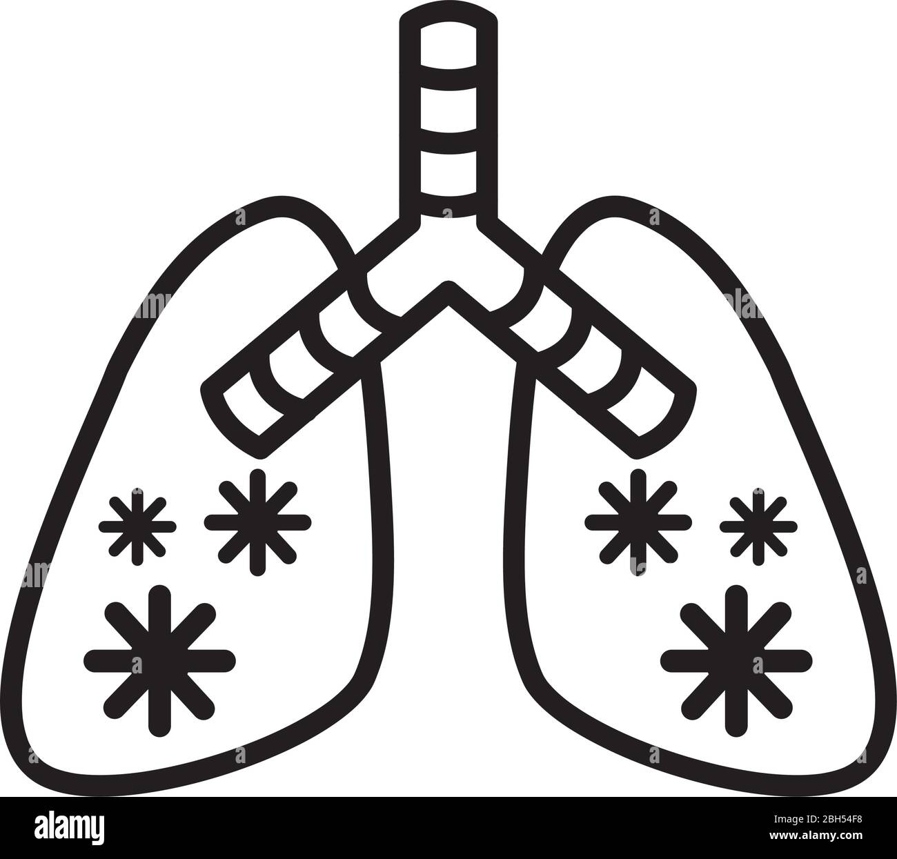 poumons malades avec virus covid 19 sur fond blanc, style de ligne, illustration vectorielle Illustration de Vecteur