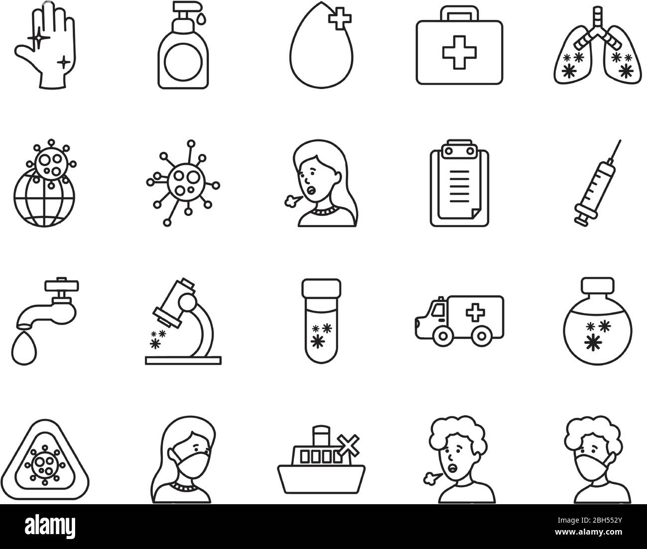 l'icône poumons malades et prévention du coronavirus apparaît sur fond blanc, style de ligne, illustration vectorielle Illustration de Vecteur