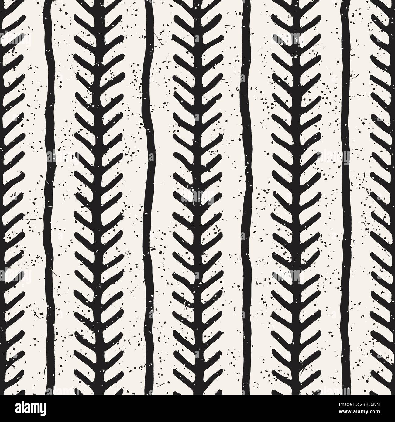 Motif vectoriel géométrique transparent. Fond noir et blanc monochrome avec contours de pinceau. Texture des lignes d'encre dessinées à la main. Illustration de Vecteur