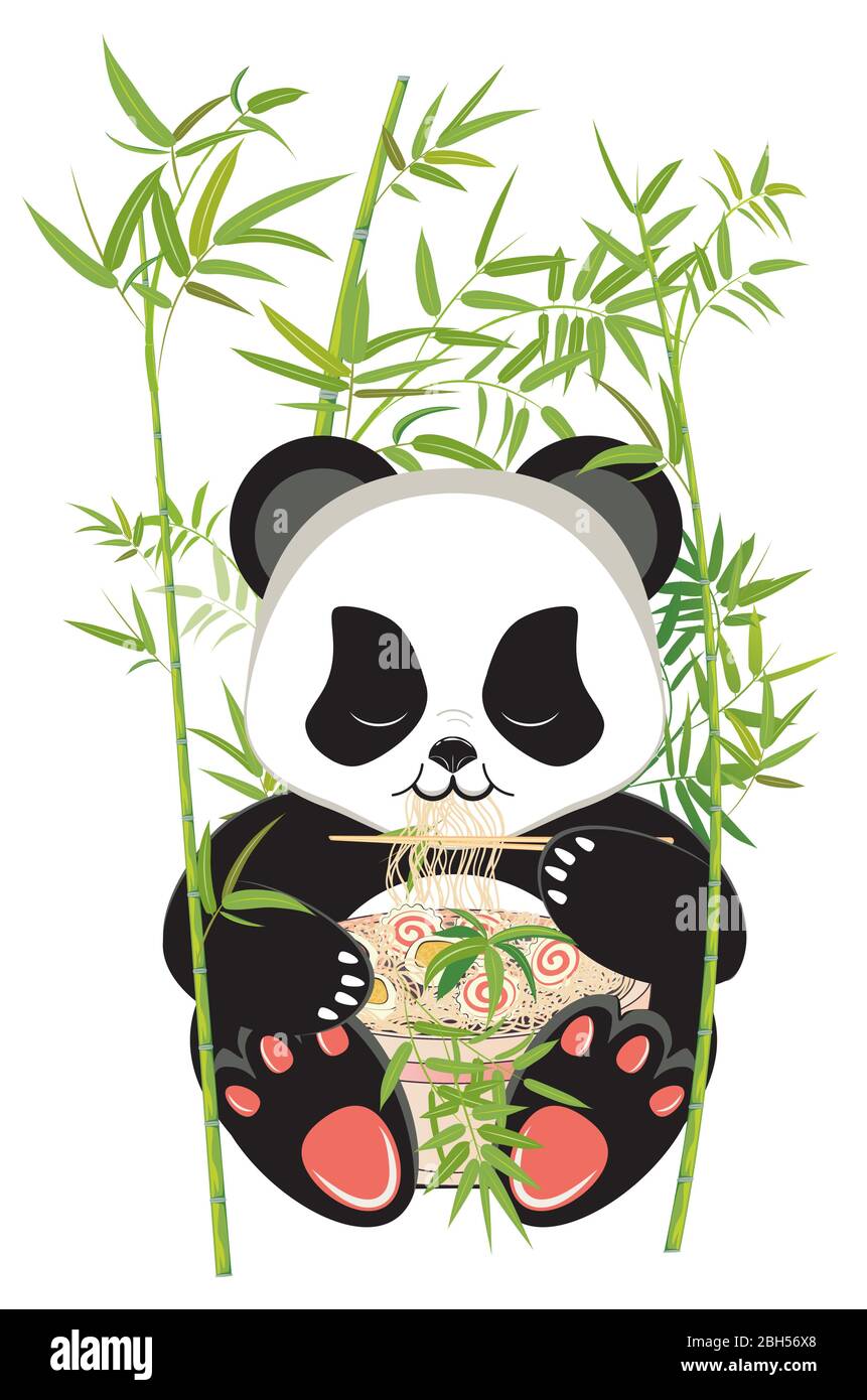 Mignon Dessin De Dessin Anime Panda Ours Mangeant De Savoureux Ramen Soupe De Nouilles Avec Le Design De Bambou Image Vectorielle Stock Alamy
