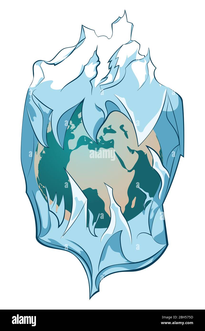 Avec iceberg énorme planète gelée à l'intérieur. Illustration de Vecteur