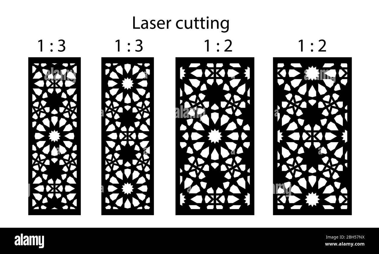 Jeu de panneaux vectoriels décoratifs découpés au laser. Décoration Jali, décor cnc, design intérieur. Découpe laser islamique, arabe. Illustration de Vecteur