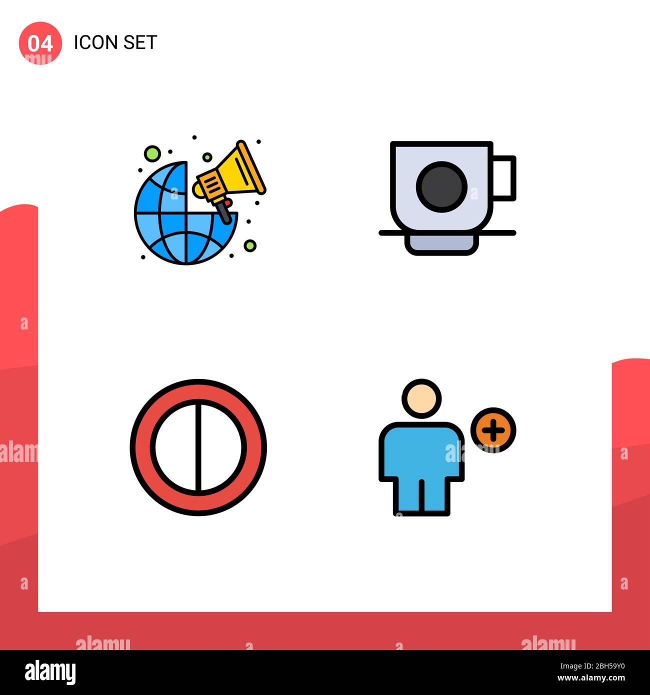 Ensemble de 4 icônes d'interface utilisateur modernes symboles signes pour la diffusion, le contraste, le monde entier, tasse, avatar Editable Vector Design Elements Illustration de Vecteur