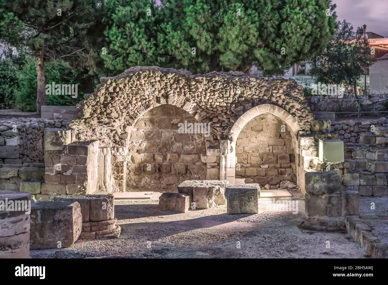 Ruines romaines dans le parc archéologique de Paphos, Chypre. Banque D'Images