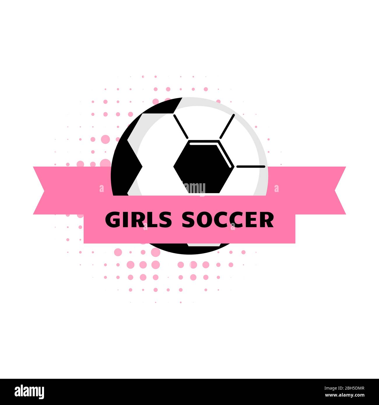 Logo football pour Femme et fille avec ballon. Étiquette ou emblème de football vectoriel simple en couleurs roses. Équipe de football pour Fille. Illustration de Vecteur