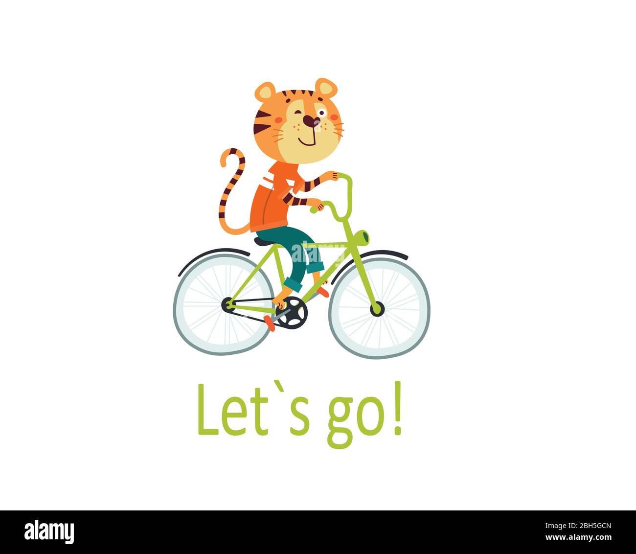 Le joli tigre africain à vélo va pour une promenade. Carte pour enfants,  autocollant, invitation pour la fête, imprimé pour vêtements pour bébé  Image Vectorielle Stock - Alamy