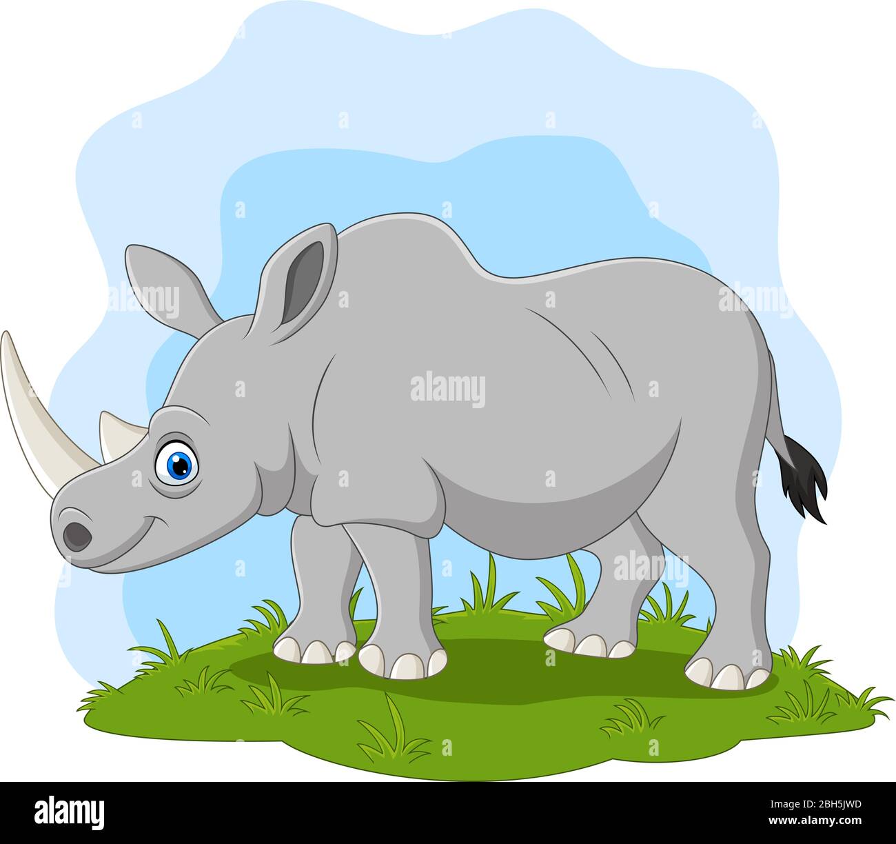 Dessin animé rhino heureux sur l'herbe Illustration de Vecteur