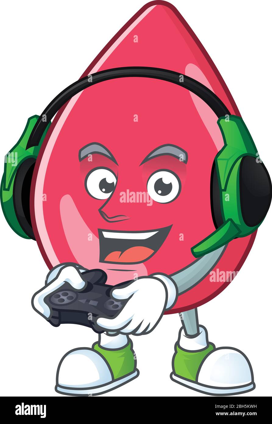 Un dessin animé de gamer talentueux au sang rouge jouer avec casque et contrôleur Illustration de Vecteur