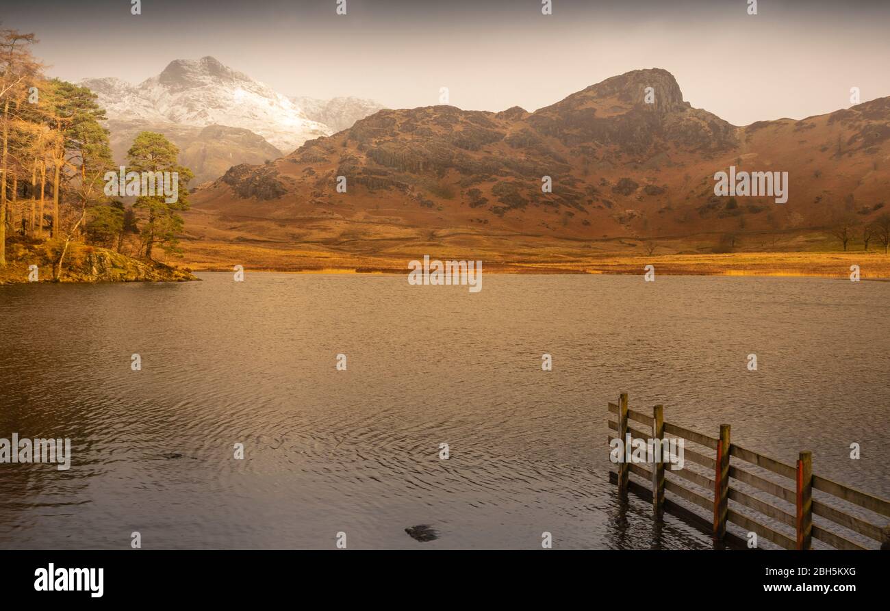 Blea Tarn avec Langdale. Et pikes latéraux en arrière-plan Banque D'Images