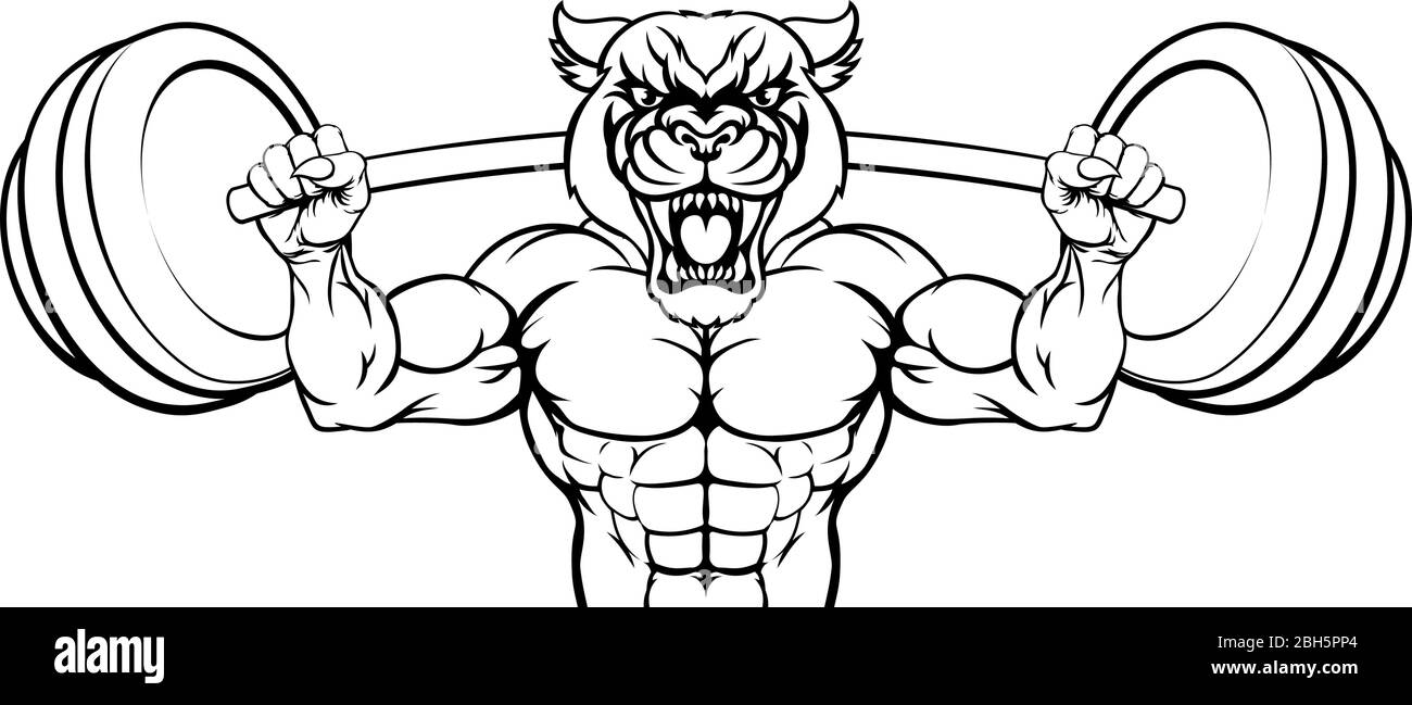 Mascotte panthère le levage de poids Body Builder Illustration de Vecteur