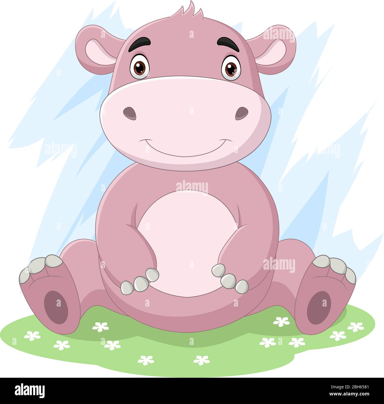 Dessin Anime Mignon Bebe Hippo Assis Dans L Herbe Image Vectorielle Stock Alamy