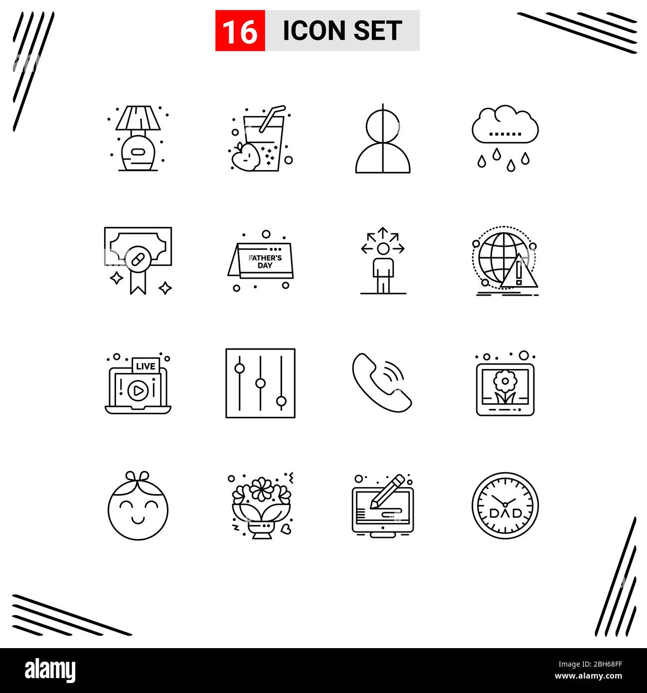Pack de 16 symboles et signes modernes pour les médias d'impression Web tels que la santé, la pluie, l'avatar, la pluie, le voleur Editable Vector Design Elements Illustration de Vecteur