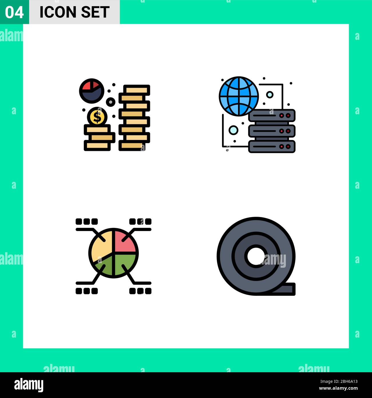 4 icônes créatives signes et symboles modernes de pièce de monnaie, carte, économie, global, pie éléments de conception vectoriel éditable Illustration de Vecteur