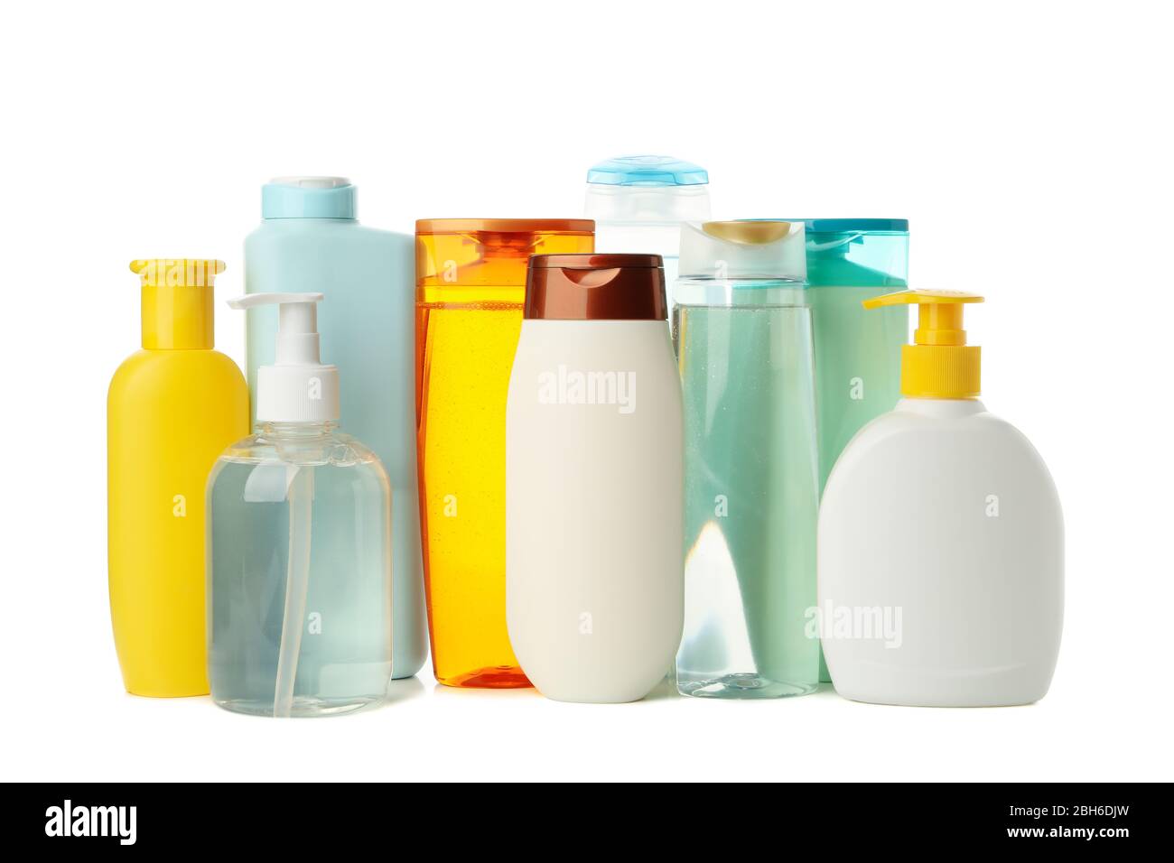 Bouteilles blanches pour cosmétiques isolées sur fond blanc Banque D'Images