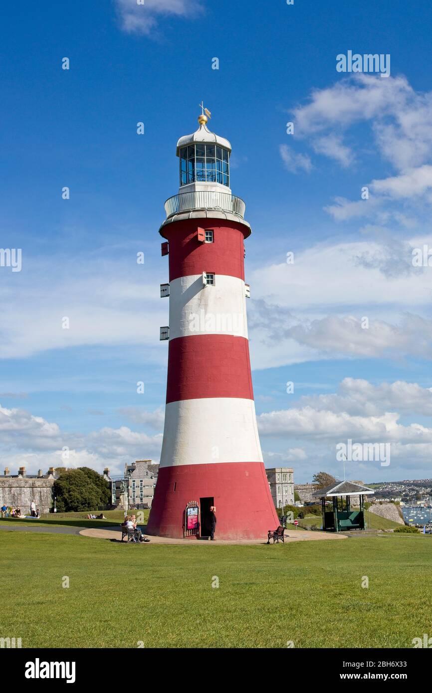 Smeaton's Tower, le phare Eddystone du XVIIIe siècle reconstruit sur Hoe Park, Plymouth, Devon, Angleterre, Royaume-Uni. Banque D'Images