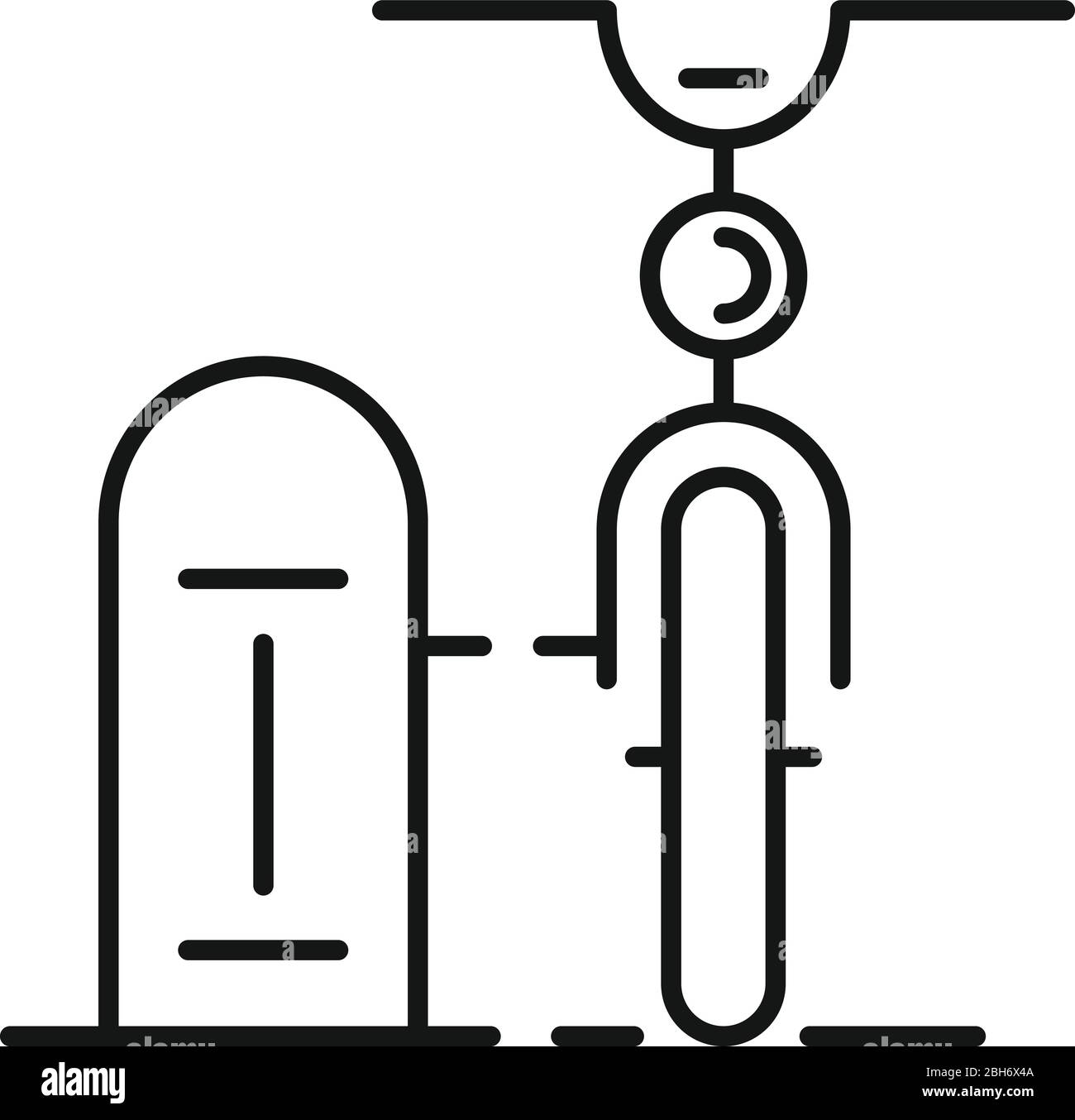 Icône de location de vélos sur pied. Contour stand vélo louer icône de vecteur pour la conception de Web isolé sur fond blanc Illustration de Vecteur