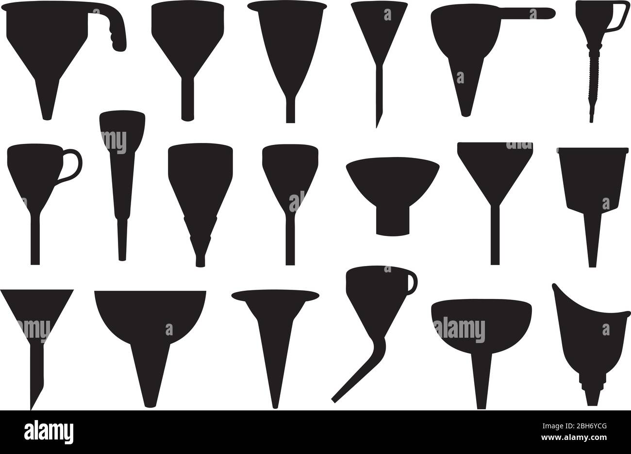 Ensemble d'entonnoirs différents isolated on white Illustration de Vecteur