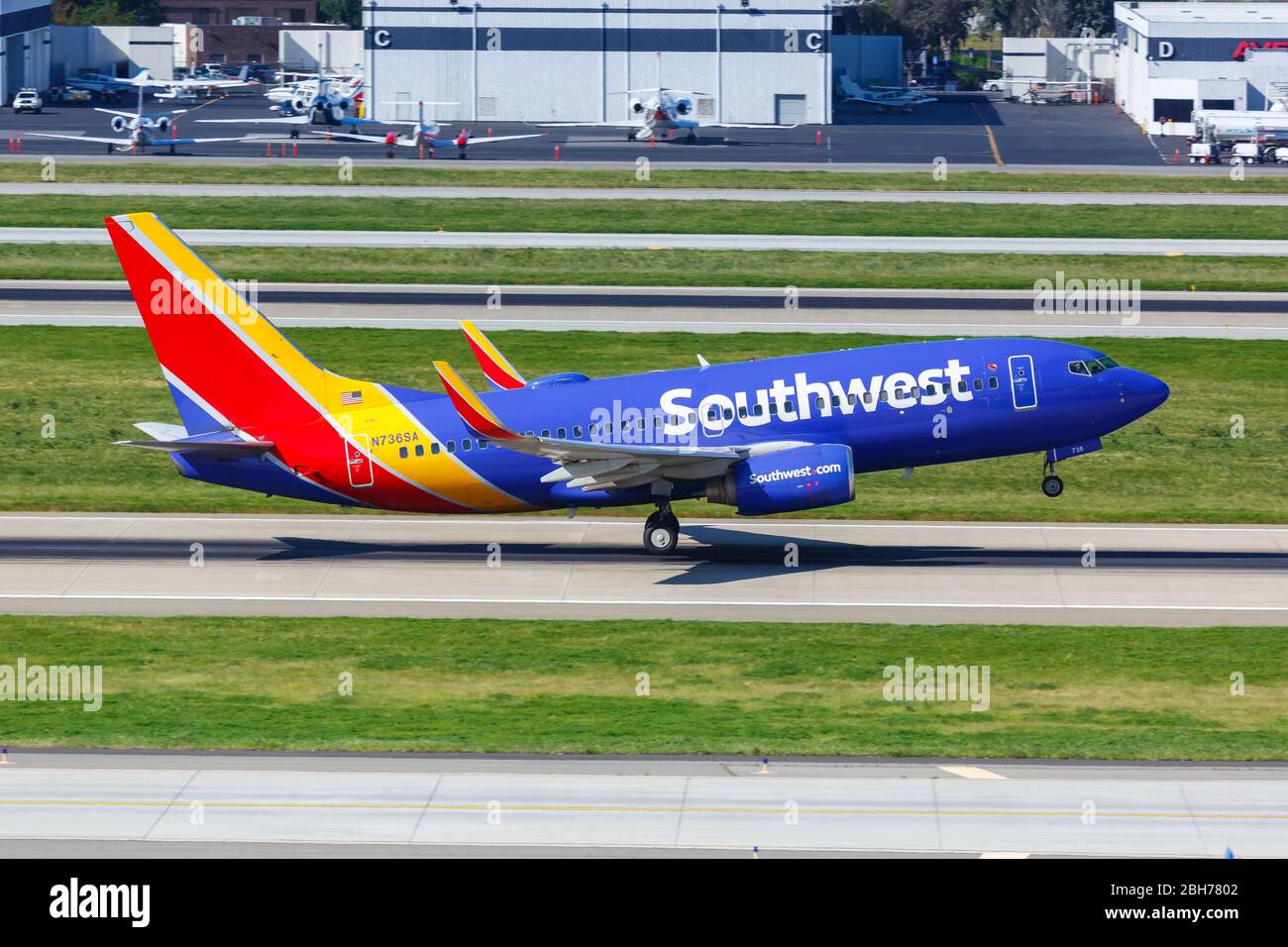 San Jose, Californie – 10 avril 2019 : avion Boeing 737-700 de Southwest Airlines à l'aéroport de San Jose (SJC) en Californie. Banque D'Images