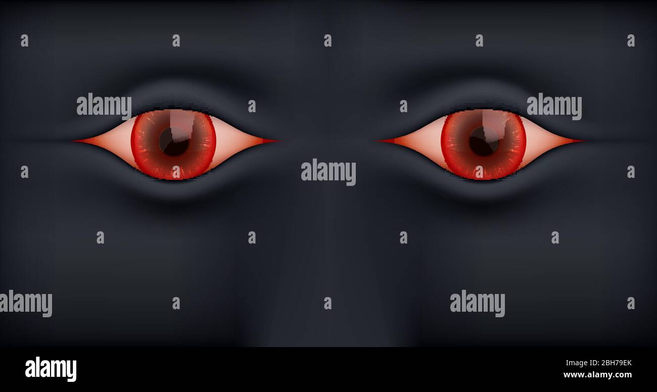 Fond noir avec yeux humains rouges. Illustration de Vecteur