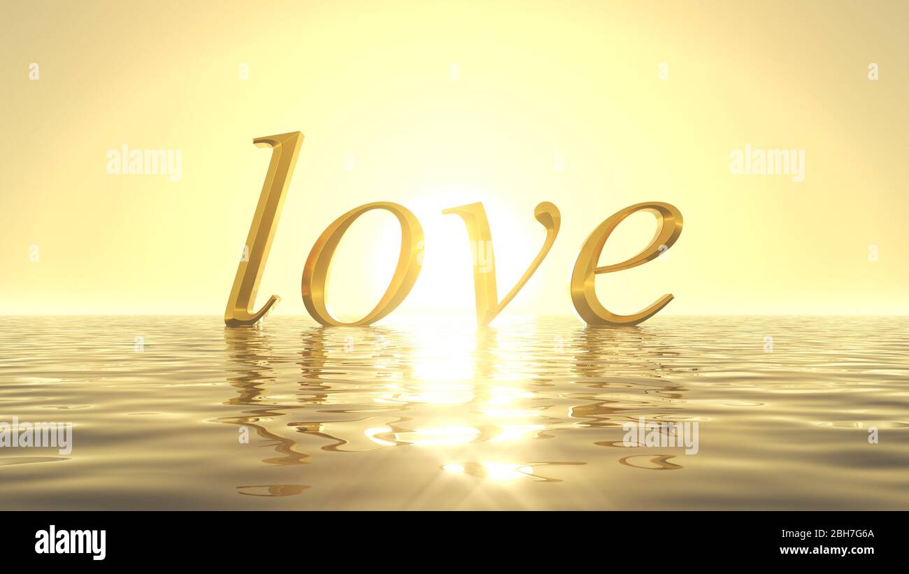 Lever De Soleil Heavenly Sur La Mer D Or Avec Mot D Amour Sur Le Devant Du Soleil Adapte A L Amour La Mer Et Les Themes Religieux Illustration Tridimensionnelle Photo Stock Alamy