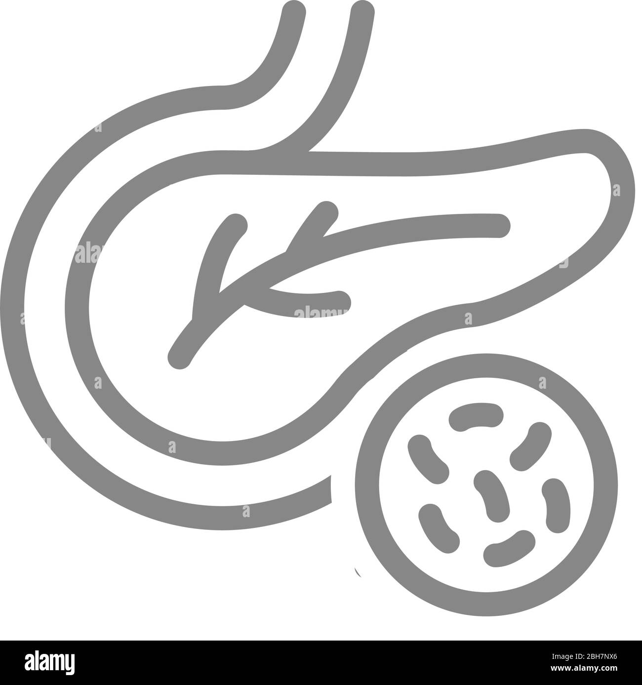 Pancréas avec icône de ligne de bactérie. Organe interne de la maladie, symbole pancréatite Illustration de Vecteur