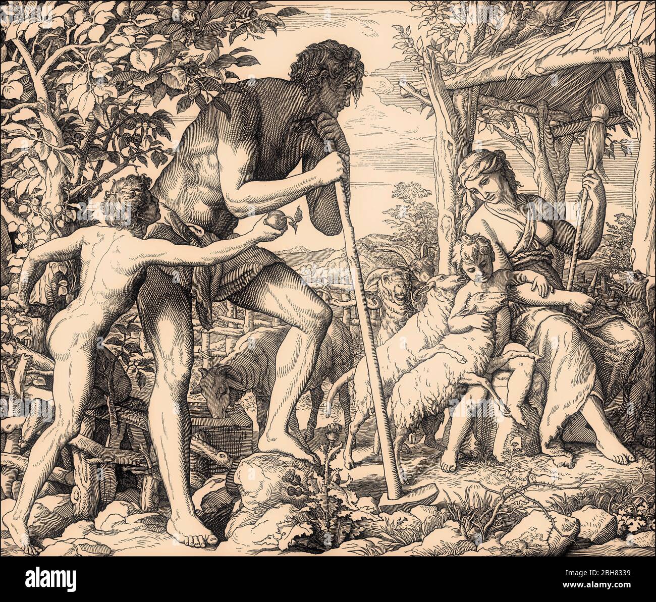 Adam, Eve, et famille, de Julius Schnorr von Carolsfeld, 1860 Banque D'Images