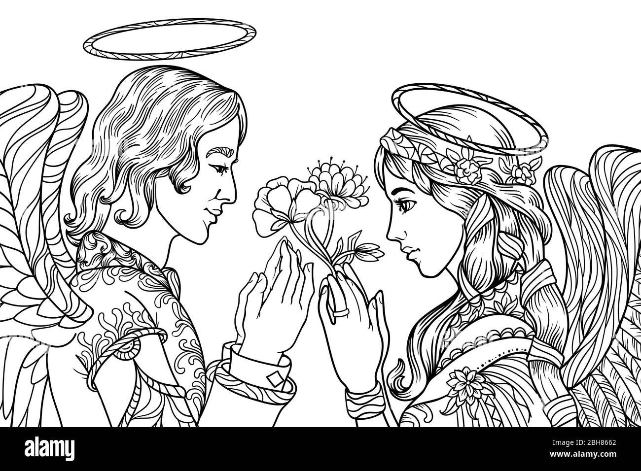 Coloring book page boy girl Banque de photographies et d’images à haute